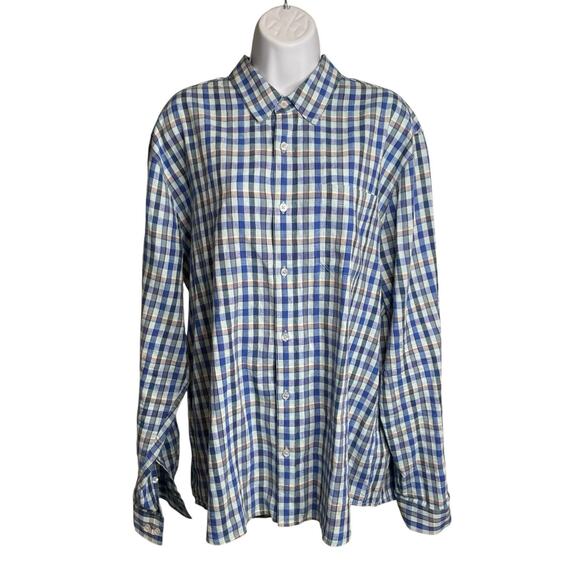 Carbon 2 Cobalt Men's Linen Check Button Up Shirt Size L Preppy Old Money Casual - Picture 1 of 13
